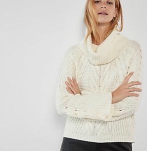 Express White Cowl Neck Cable Knit Sweater